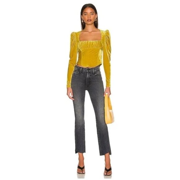 Free People X REVOLVE Hold Me velvet Top In Yellow size Medium - Picture 2 of 12